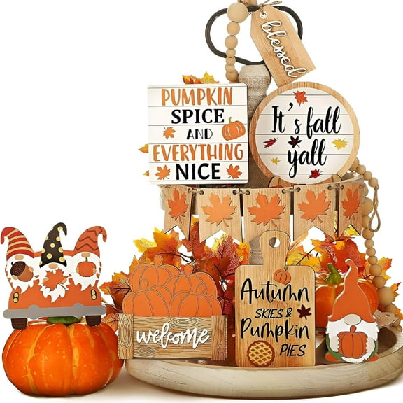 LAMIRO Tray Decoration,Fall Tiered Tray Decor Thanksgiving Home Decor Thanksgiving Fall Rustic Farmhouse Decor