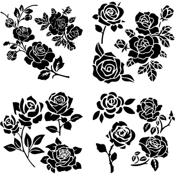 4 paquetes de calcomanías de rosas para autos, negras, para ventanas de autos, calcomanías autoadhesivas impermeables para laptop, parachoques y ventana.