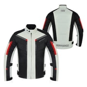 Men’s Cordura Textile Motorcycle Riding Jacket – Waterproof Touring Coat with EVA Foam Armor Padding Grey Size-L