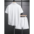 thumbnail image 4 of Men'S Waffle Knit 2-Piece Outfit with Button Down Shirt and Shorts for Summer White XXL, 4 of 6