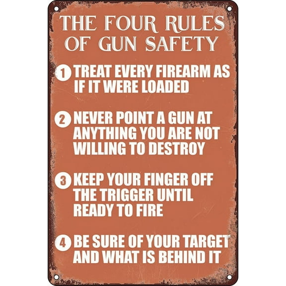 Warning Vintage Metal Tin Signs The Four Rules of Gun Safety Vintage Sign Wall Decoration Gift for Home Garage Bar Man Cave Home 8×12 inch