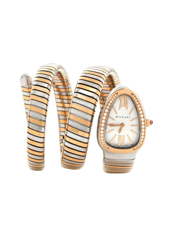 Pre-Owned Serpenti Tubogas Double Spiral Quartz Watch Stainless Steel and Rose Gold with Diamond Bezel 23 By Rebag