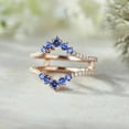thumbnail image 2 of Unique Blue Sapphire Double Curved Wedding Band in 14K Rose Gold Vermeil – Vintage Diamond Cluster Ring Enhancer, 2 of 3
