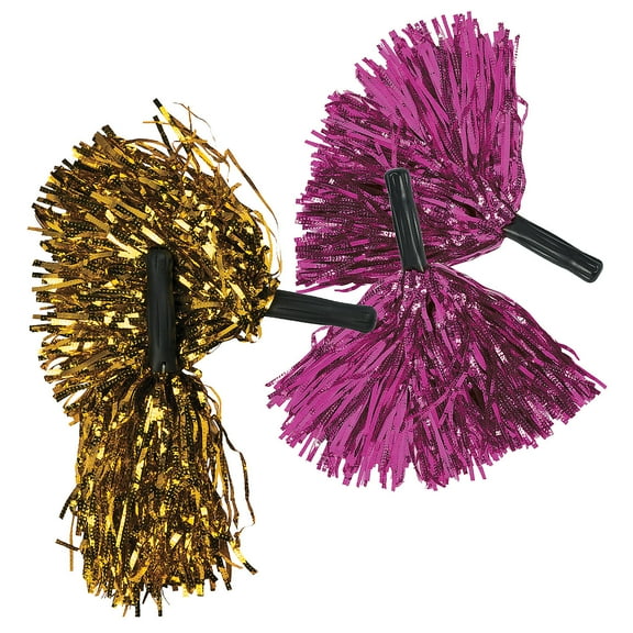 Fun Express 10" Metallic Pink & Gold Team Spirit Cheer Foil Pom-Poms - 24 Pieces