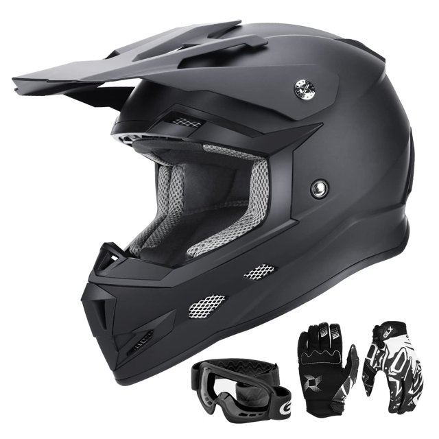 Casco GLX GX623 DOT para niños y jóvenes, todoterreno, negro mate