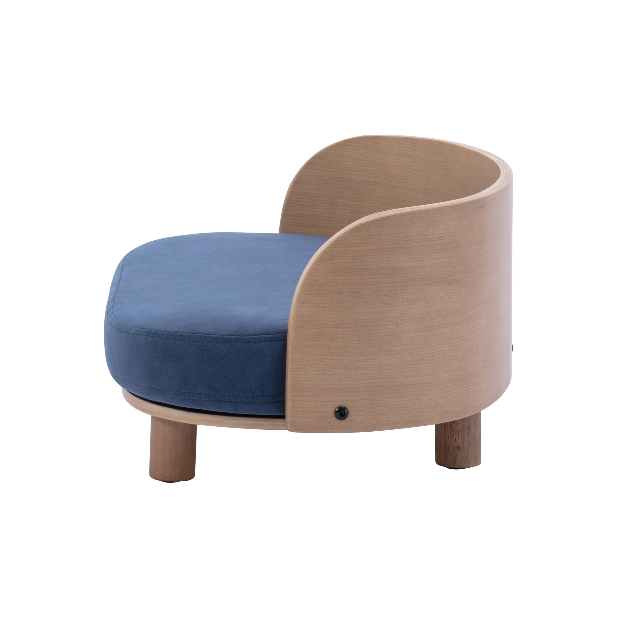 Pefilos 26" Modern Pet Sofa Dog Bed With Solid Wood legs and Bent Wood Back, Velvet Cushion, Walnut, Blue Pefilos 26" Modern Pet Sofa Dog Bed With Solid Wood legs and Bent Wood Back, Velvet Cushion, Walnut, Blue