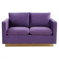 thumbnail image 6 of LeisureMod Loveseat Upholstered in Velvet with Brushed Gold Stainless Steel Base and Removable Cushions for Modern Home, Living Room, Offices Nervo Collection in Purple, 6 of 7