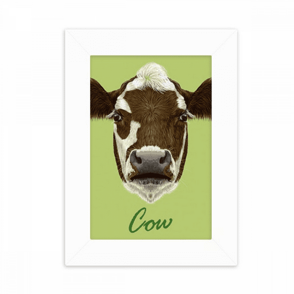 Brown-and-White Domestic Dairy Cow Animal Desktop Photo Frame Picture Display Decoration Art Painting