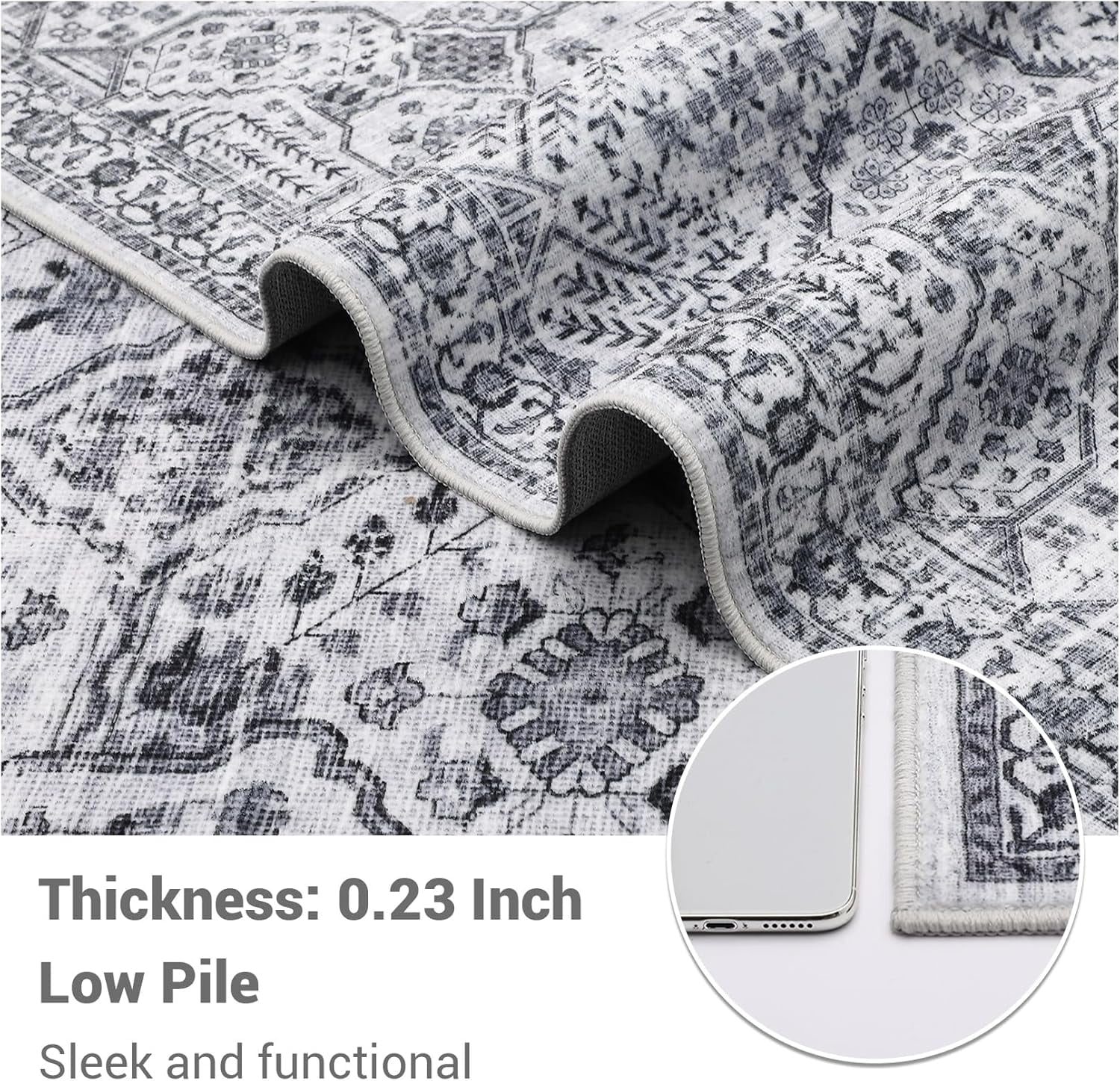 5x7 Area Rugs Washable Soft Vintage Large Rugs Boho Farmhouse Low Pile Non-Slip Indoor Throw Carpet Rugs Dining Room (Grey 5'x7')