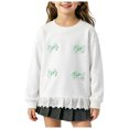 thumbnail image 3 of Gubotare Girls Lace Hem Bow Decor Ribbed Long Sleeve Casual Toddler Tops Ruffled Edge Cute for School Daily Wear Party Outings 3T 4T (White,3-4 Years), 3 of 5