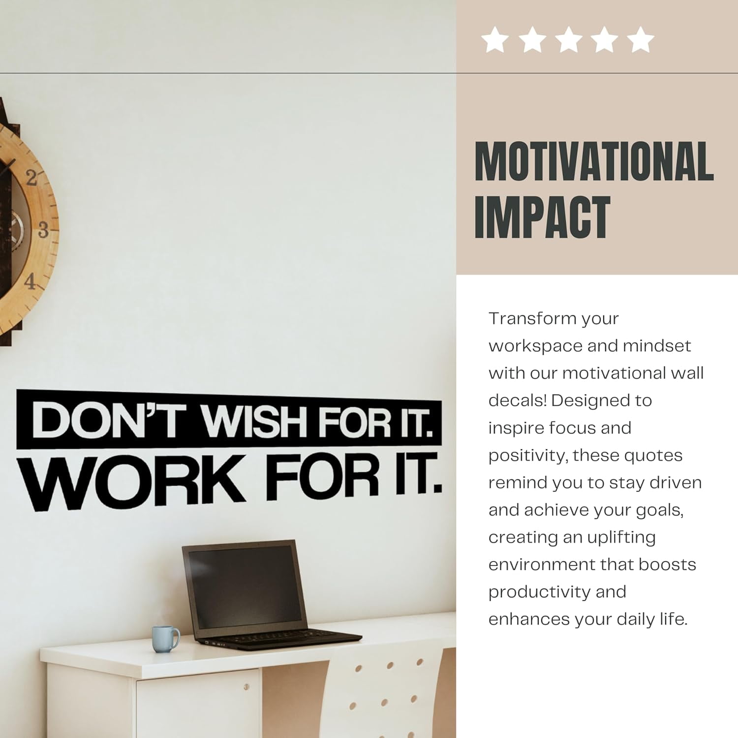 QTH Don't Wish for it Work for it | Motivational Large Wall Decal Sticker Quote for Home Gym Office Exercise Fitness Workout Art Vinyl Decor Removable Words and Sayings 37x10 in