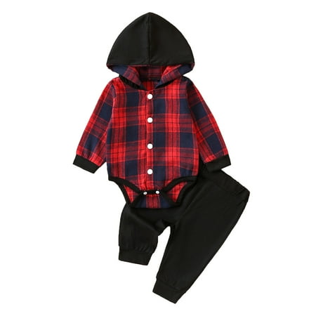 

Boys Girls Winter Long Sleeve Plaid Prints Hoodie Romper Bodysuit Pants 2PCS Outfits Clothes Set Baby Twins Clothes Here You Are Baby Juniors Outfits for Teen Girls Big Girls Outfits Sweats for Girls