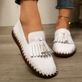 thumbnail image 5 of Mepaouo Womens Slip on Shoes Leather Tassel Casual Loafers Soft Comfortable Walking Work Flats White 6.5, 5 of 7