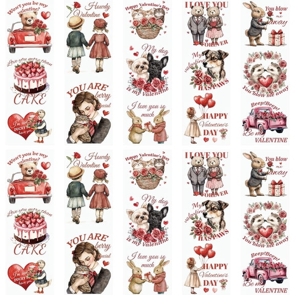 10 Sheets Valentine's Day Rub On Transfer Stickers Love Cake Decals Hand in Hand Stickers Furniture Decals for Home Decoration,10 * 30cm