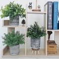 thumbnail image 4 of Set of 3 Small Potted Plants Artificial Euc Rosemary Boxwood Plants in Black and White Geometric Pots for Table Centerpiece Kitchen Counter Windowsill Indoor Outdoor Garden Greens Decor, 4 of 5