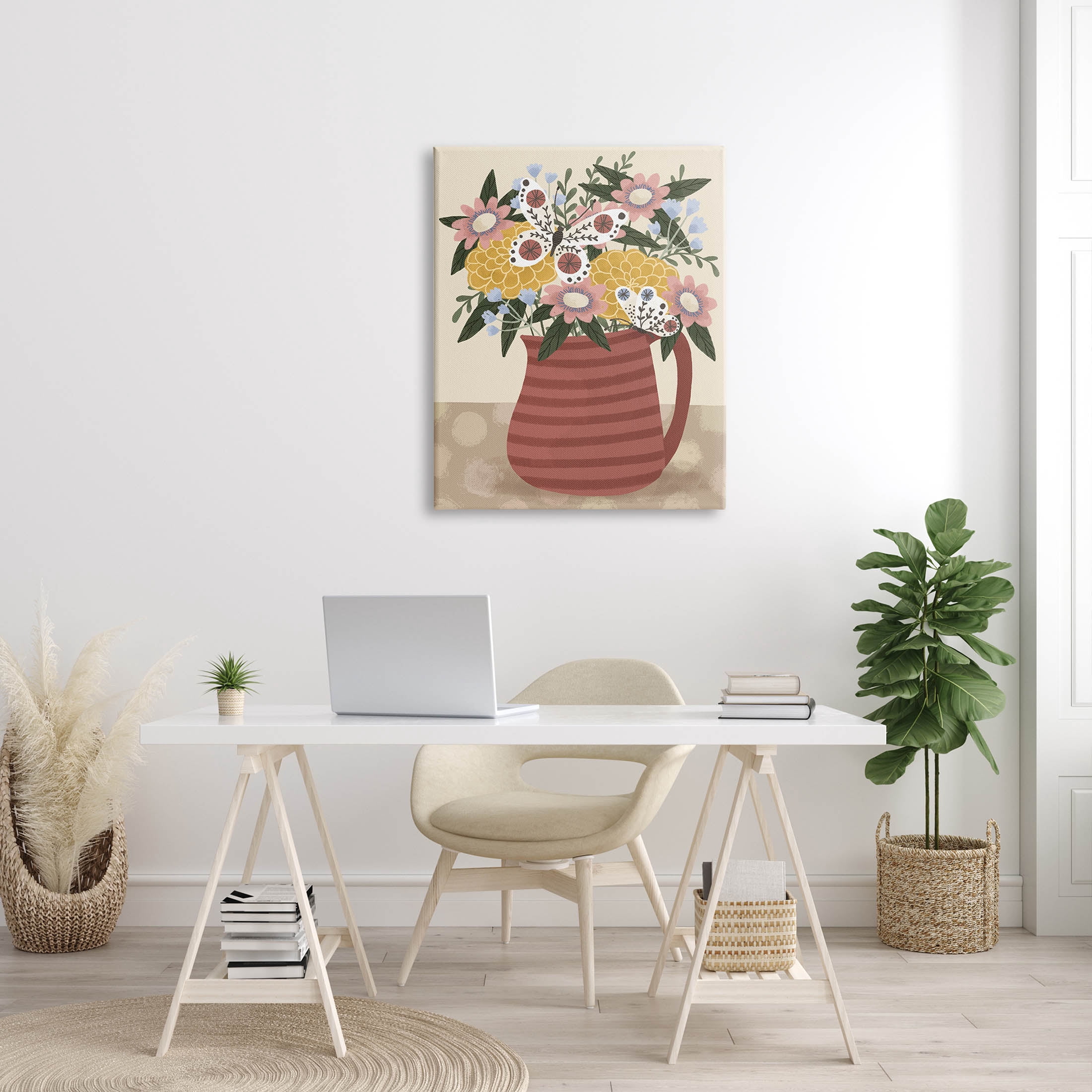 Casual Patterned Mixed Bouquet Botanical & Floral Graphic Art Gallery Wrapped Canvas Print Wall Art