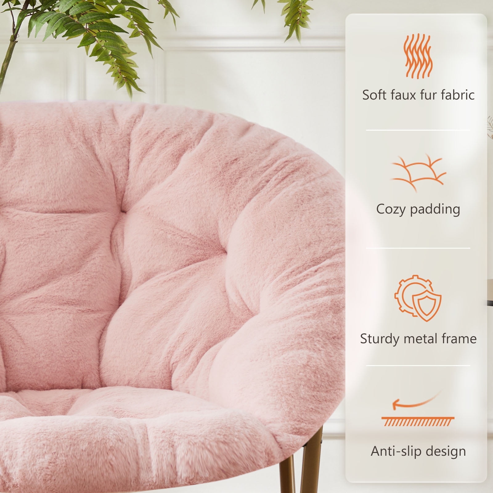 Faux Fur Disc Chair for Living Room and Bedroom, Comfortable Round Lounge Seat, Adult Size