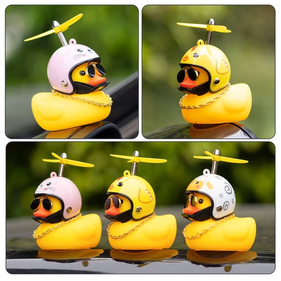 3Pcs Mini Duck Toys for Easter Party Favors, Yellow Duck Helmet Sunglasses Necklace Propeller DIY Ornament for Car Dashboard