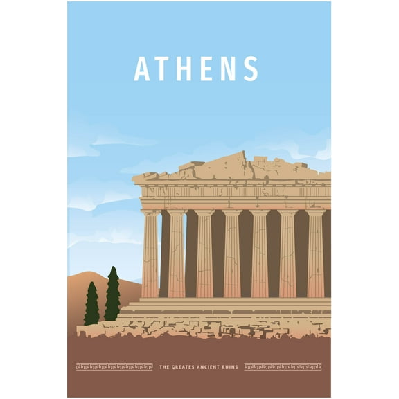 EzPosterPrints - Retro World Famous City Posters - Decorative, Vintage, Retro, Grunge Travel Poster Printing - Wall Art Print for Home Office - ATHENS, GREECE - 12X18 inches