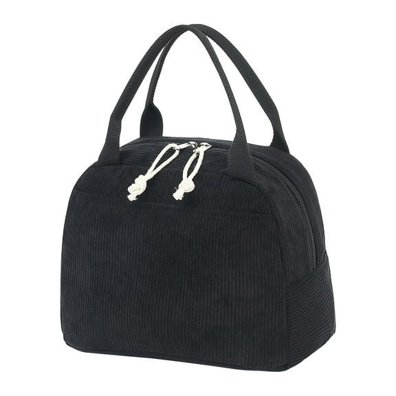 XSCPXTT Lunch Bag for Women Men Cute Corduroy Lunch Tote Bags Reusable Insulated Lunch Box Large Capacity Reusable Insulated Cooler for Work Picnic or Travel ，Black