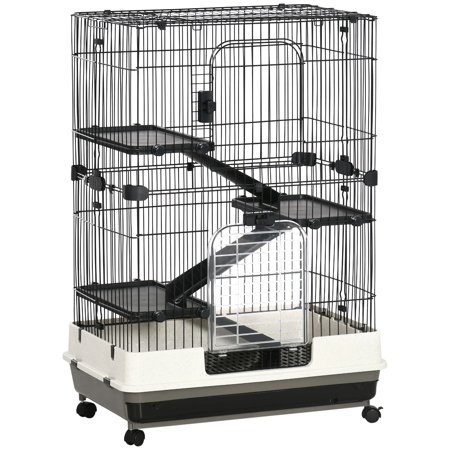 Small Animal Cage, 4-Tier Metal Pet Hutch with Ramps and Removable Tray, Black, for Bunnies, Ferrets, and Chinchillas