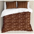 thumbnail image 1 of Folk Art Duvet Cover Set King Size, Abstract African Ethnic Pattern with Different Indigenous Ornamental Motif, Decorative 3 Piece Bedding Set with 2 Pillow Shams, Chocolate and Ecru, by Ambesonne, 1 of 3