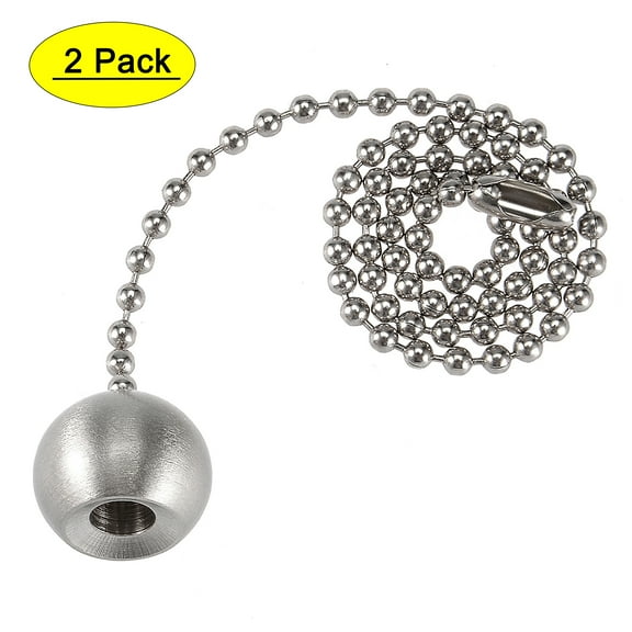 Uxcell 12 inch Pull Chain Decorative Ball Pendant Brushed Nickel for Lighting Fans Light Accessories 2 Pack
