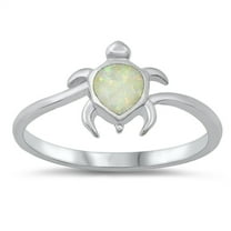 CHOOSE YOUR COLOR White Simulated Opal Promise Sea Turtle Ring .925 Sterling Silver Band CZ Female Size 6