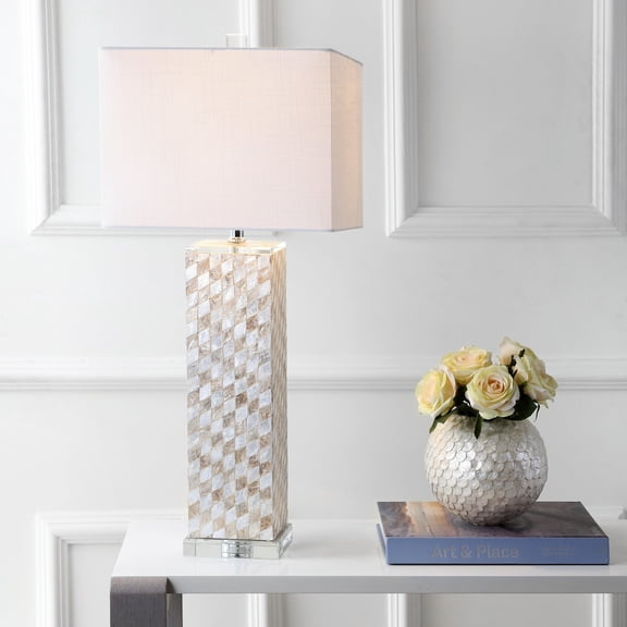 JONATHAN Y Daniel 30.5" Seashell/Crystal LED Table Lamp, Cream, JYL1048A