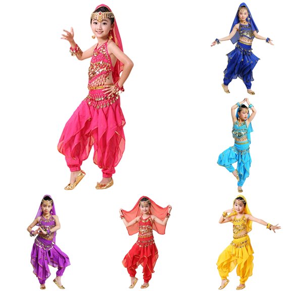 Girls Belly Dance Outfit Kids Dance Ethnic Performance Dress Cute Kid Crop Tops 7-8 Years