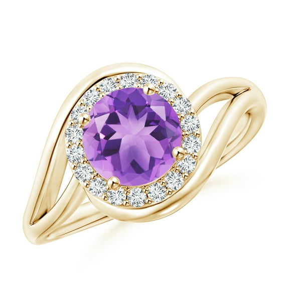 ANGARA Natural 1.15 ct Amethyst Bypass Engagement Ring with Diamond Halo in 14K Yellow Gold for Women (Size-7mm) | February Birthstone, Anniversary, Jewelry Gift for Women | Natural Amethyst Ring