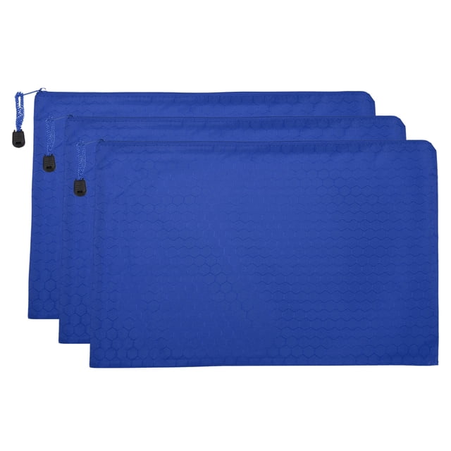 Unique Bargains Waterproof Zipper File Bags, A4 Document Holders for Office, Blue 3 Pack