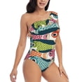 thumbnail image 3 of Honeii Lantern Koi Fish for women's one-piece swimsuit featuring a chic one-shoulder design experience elegance and style in the water-Large, 3 of 6
