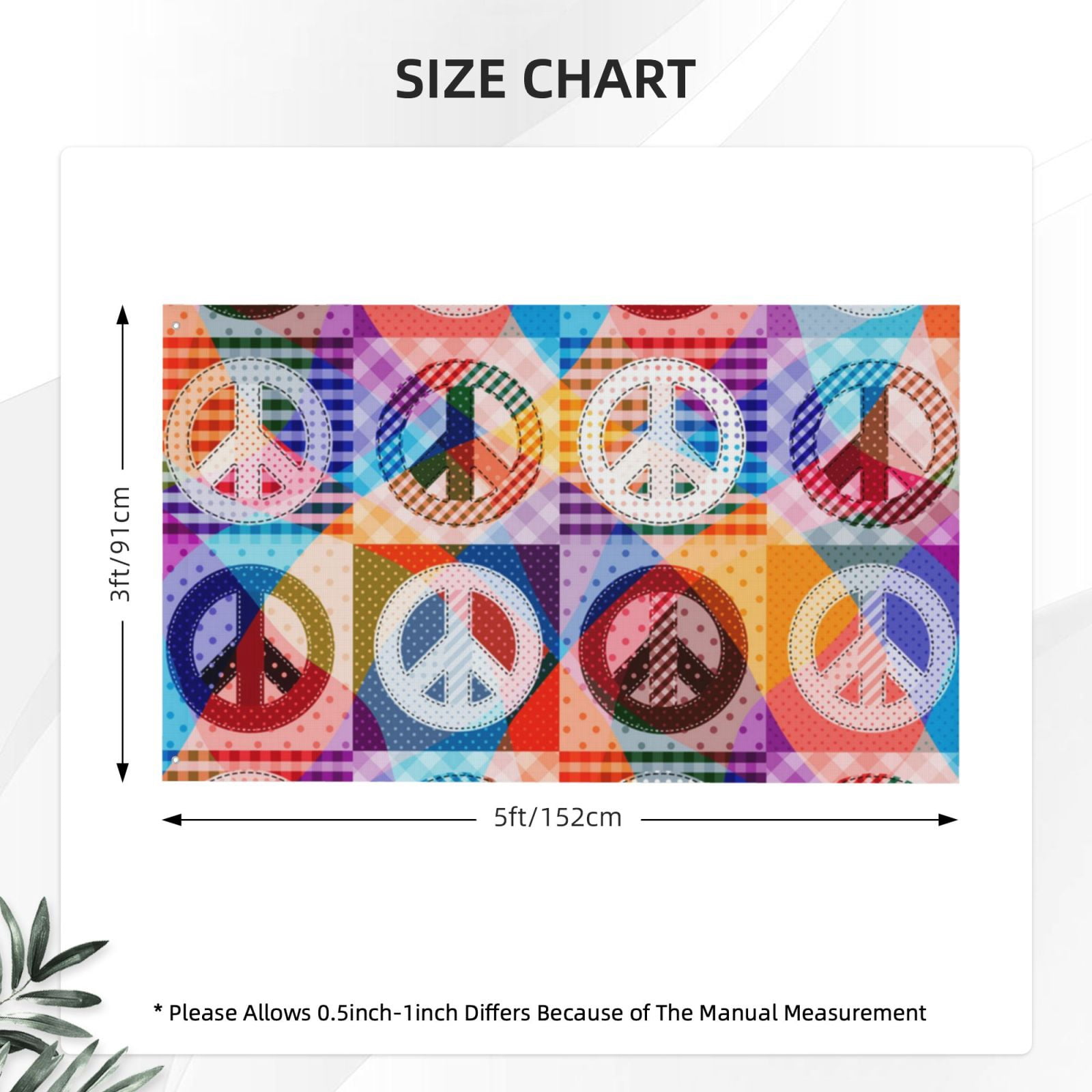 Hippy Peace Sign Hippie Patchwork Double Sided Flag 3x5FT Reversible Garden Flag Outdoor Decor for House, Porch, Lawn, Yard, Indoor Wall, Party Decoration