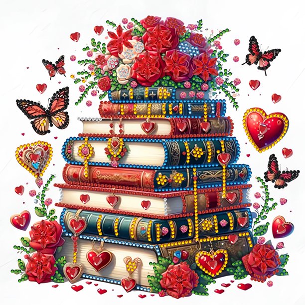 5d DIY Parcial Perforación Especial Pintura Diamantes Libros Rosa 30x30cm