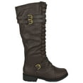 thumbnail image 2 of Wild Diva Lounge Women Knee High Combat Army Military Riding Lace Up Boots Timberly-65 Dark Brown 6, 2 of 4