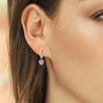 thumbnail image 3 of Gem Stone King 925 Silver and 10K Yellow Gold Pink Moissanite and White Lab Grown Diamond Dangle Earrings for Women | 1.07 Cttw | Gemstone | Heart Shape 5MM, 3 of 3
