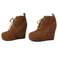 thumbnail image 6 of Wovix Women's Ankle Boots Wedge Platform Bootie Round Toe Lace up Wedge Heels Boots for Party Evening Shoes Trendy Daily Work Brown 43, 6 of 7