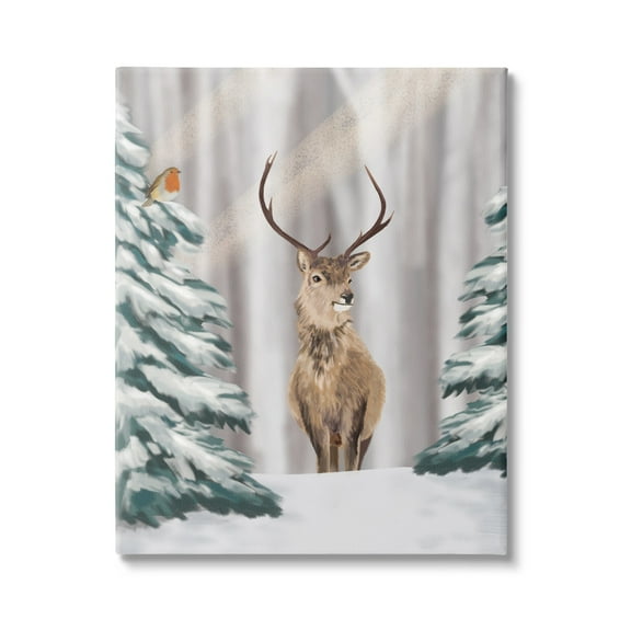 Stupell Industries Seasonal Deer Winter Landscape Holiday Painting Gallery Wrapped Canvas Print Wall Art
