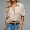 thumbnail image 2 of Women Summer Tops Womens Short Puff Sleeve Tops V Neck Collared Button Down Shirt Dressy Casual Blouses Womens plus Summer Loose Fit Long Sleeve Pullover Fall Women Shirts Short Top for Khaki S, 2 of 5
