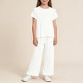 thumbnail image 2 of Pajama Set for Girls Short Sleeve and Pants Princess Lace Trim Modal Spring Summer Thin Air Conditioning Home Wear Sleepwear, 2 of 9