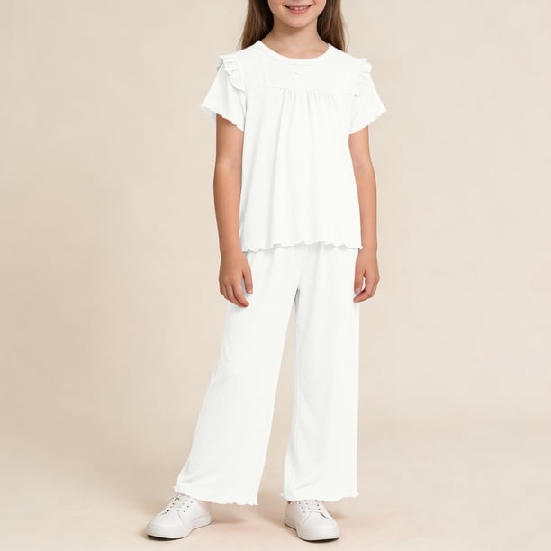 Conjuntos de pijamas para niños, ropa de casa, conjunto de manga corta y pantalón, ropa fina de primavera y verano para niños con aire acondicionado, conjunto de encaje estilo princesa de poliéster pa