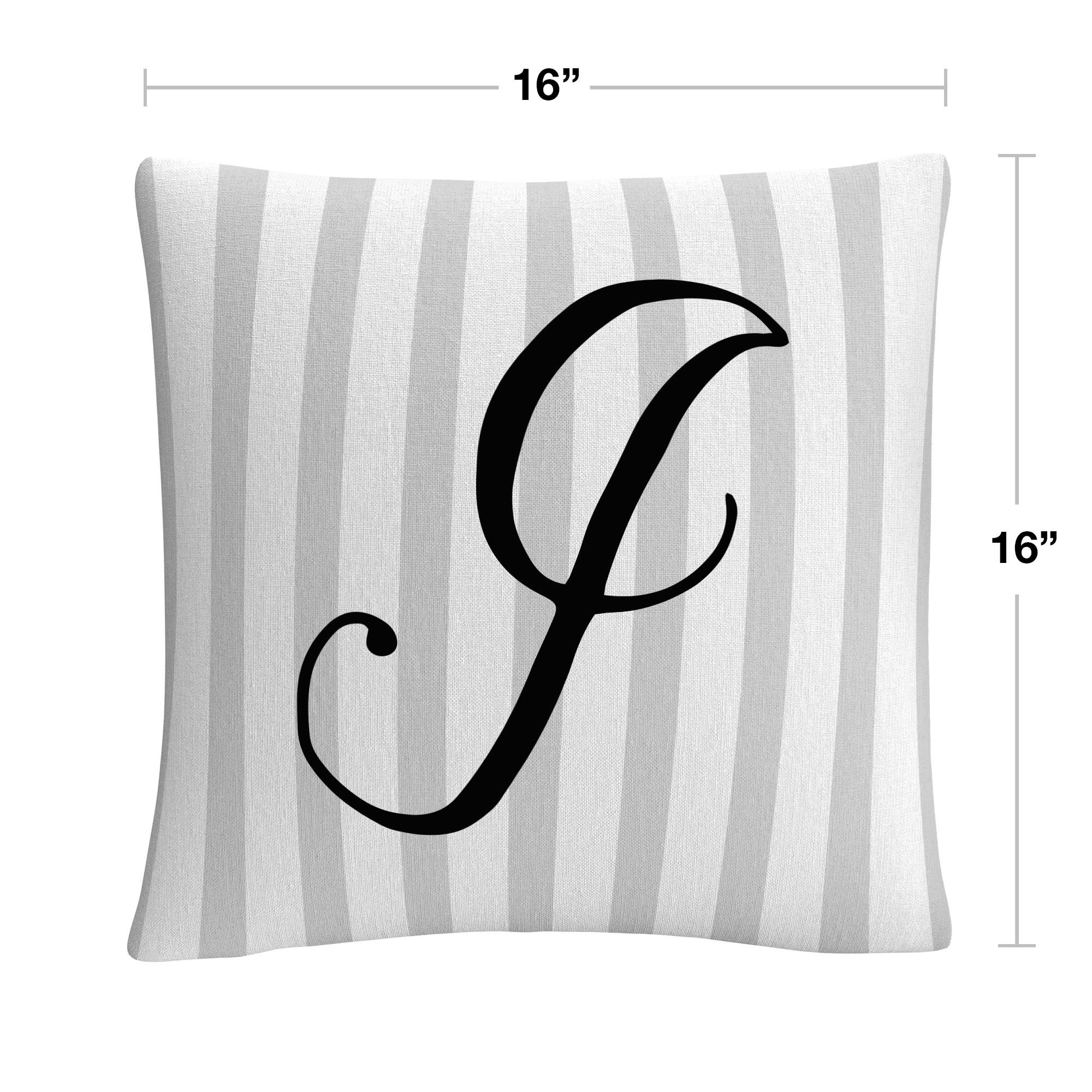 Gray Striped Ornate Letter Script I By Abc 16 X 16 Decorative Throw Pillow