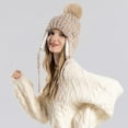 thumbnail image 4 of Zhengup Women Winter Sherpa Beanie Hats Knit Ear Flaps Peruvian Cover Ears Fleece Lined Fluffy Ski Snow Hat Pompom, 4 of 6