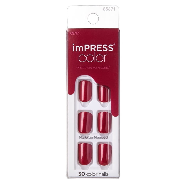Uñas Postizas de Manicura Kiss Impress Red Velvet 30 unidades