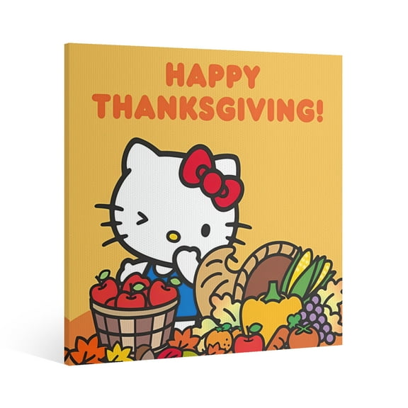 Hello Kitty Thanksgiving halloween Canvas Wall Art Cartoon Wall Decor | HD Printed & Wooden framed wall art | Modern Wall Decor for Gift | Kids Room Decor | Made in USA 8x8 Inch