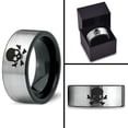 thumbnail image 4 of Tungsten Skull and Crossbones Bones Band Ring 8mm Men Women Comfort Fit Brushed Gray Flat Cut Black Polished, 4 of 4