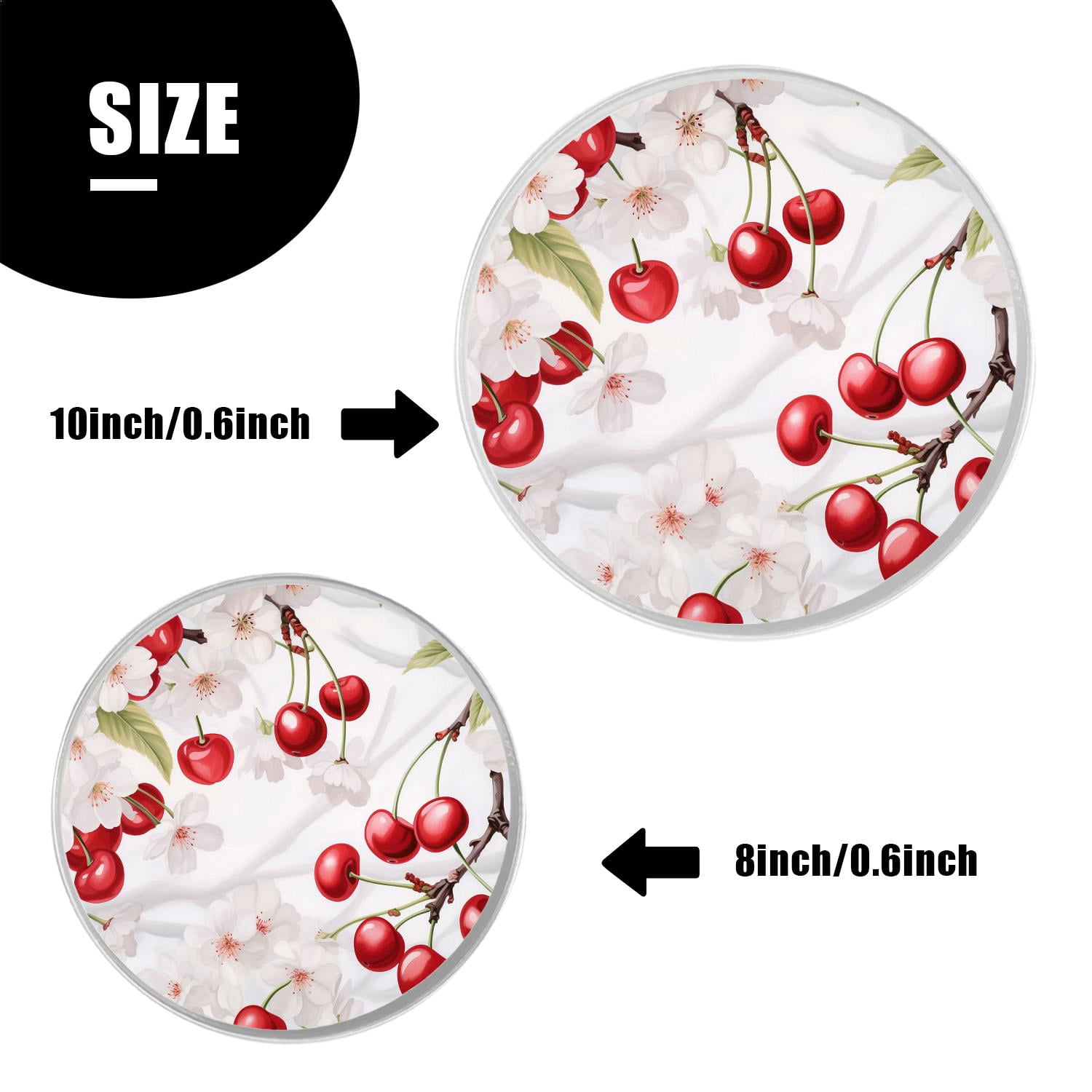 Stove Burner Covers 4 Pcs for ,Red Cherries Green Leaves colorful, Round Gas Stove Burner Cover 8Inch And 10Inch