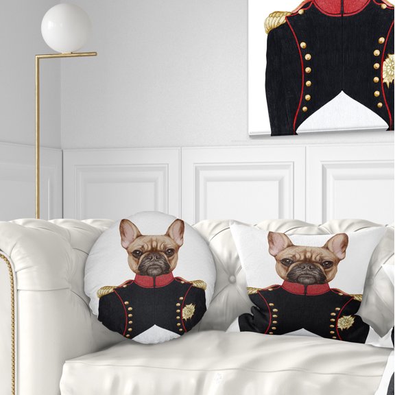 Designart French Bulldog in Military Uniform - Animal Throw Pillow - 12x20