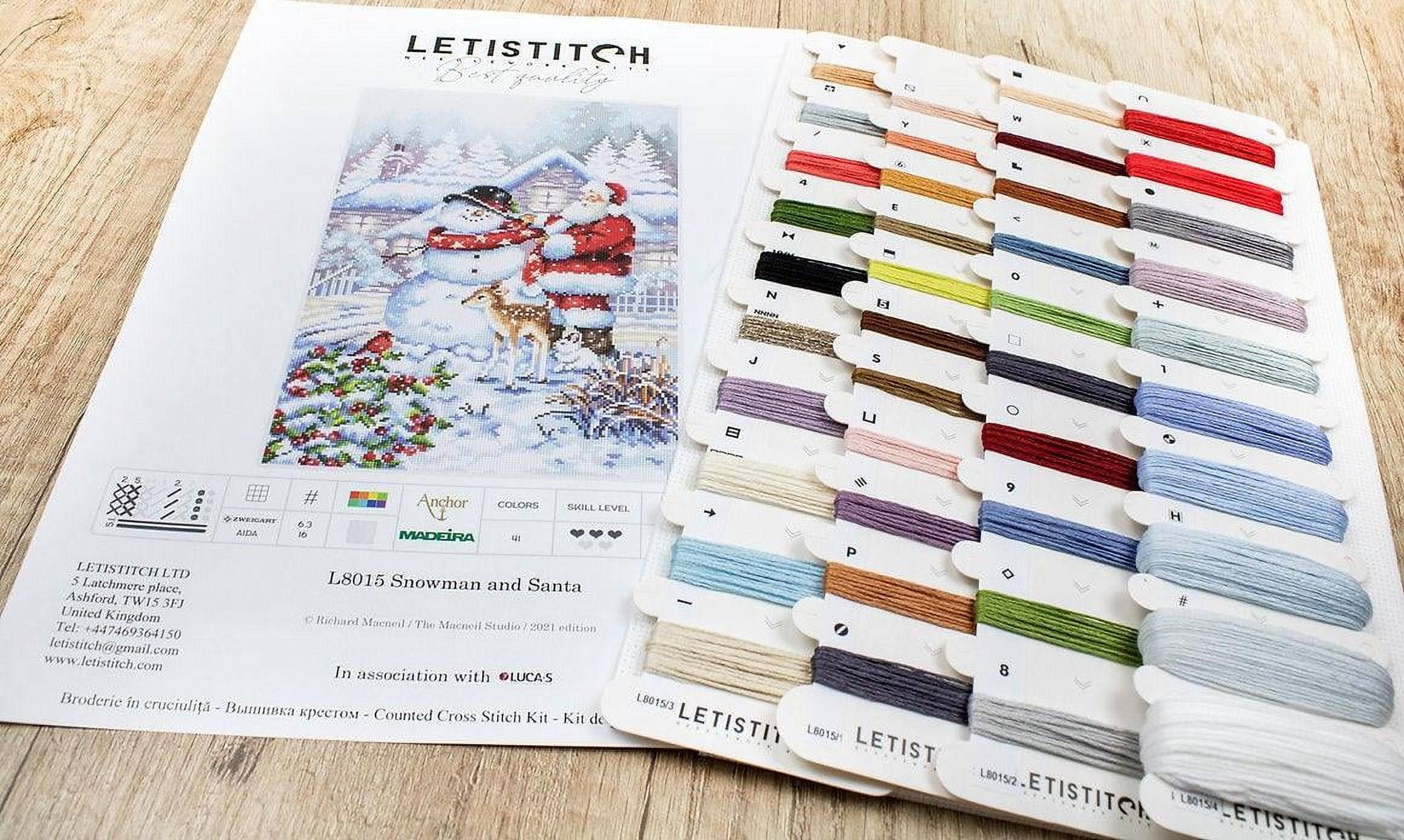 Counted Cross Stitch Kit Snowman and Santa L8015 Needlework Easy Small Red White By LetiStitch Canvas Cotton